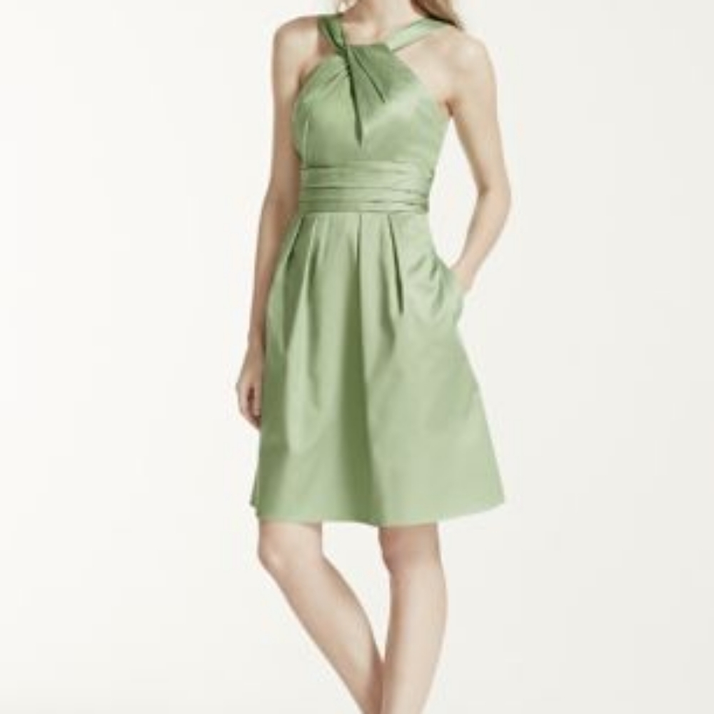 🌼Clover Green David's Bridal Cotton Sateen Dress w/POCKETS